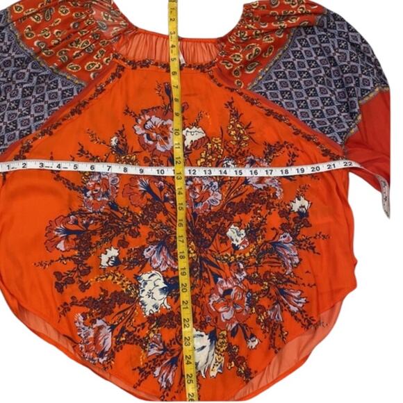 Free People Top Fall XS Blouse Oversized Flowy Cottage Boho Shirt Billowy 70s - Picture 17 of 17